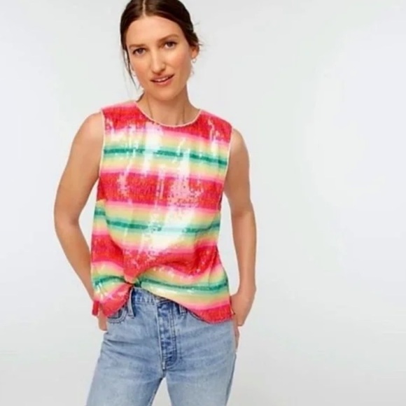 J. Crew Sequin Stripe Tank Top Size Small - Picture 2 of 11